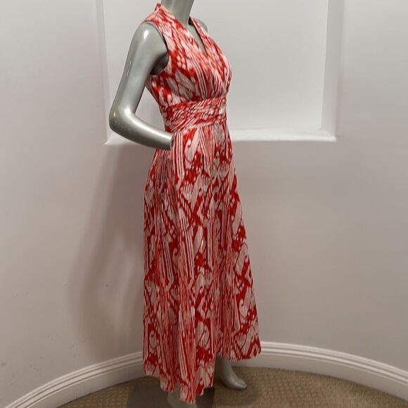 Ellen Tracy Sleeveless  Printed Maxi Dress Orange White Size 4 - Picture 4 of 13